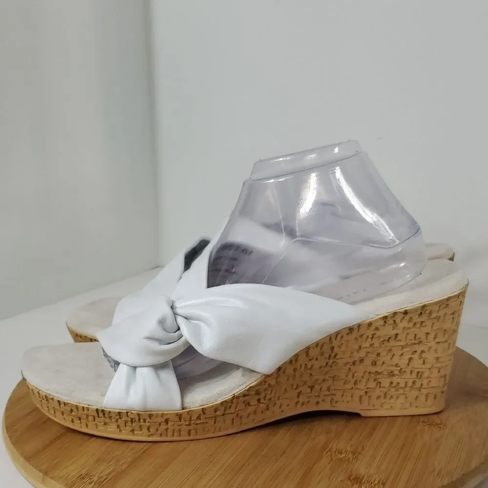 David Tate Loop Slide Sandals White Leather Slip On Wedge Women's Size 13